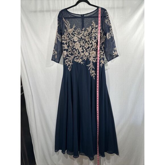NEW $299 Betsy & Adam [ 12 ] Brooklyn‎ Metallic Embroidered Gown Navy Blue Rose - Picture 6 of 14